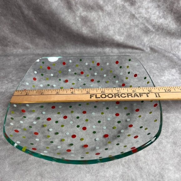 The Pampered Chef Holiday Dots Square Bowl 9.75" Glass Christmas #3010 - Picture 2 of 5